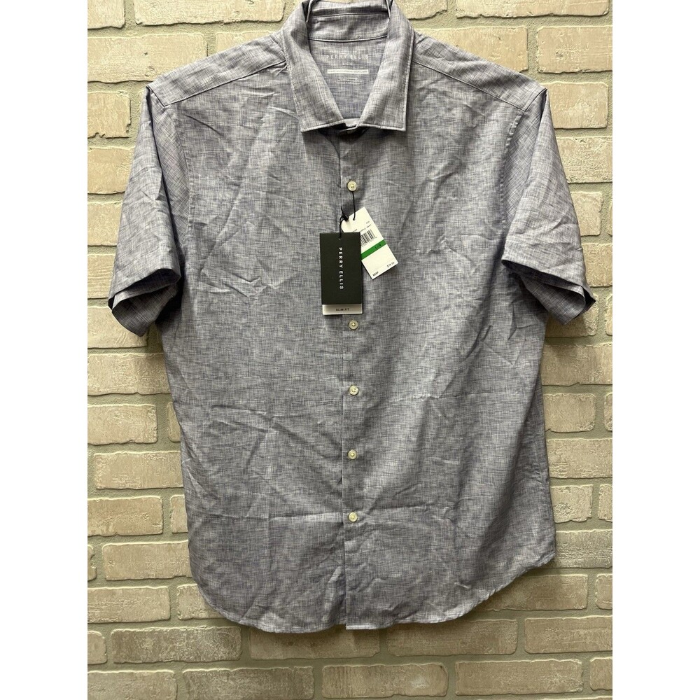 Perry Ellis men’s short sleeve button-down shirt Sz L Dapple Gray NWT